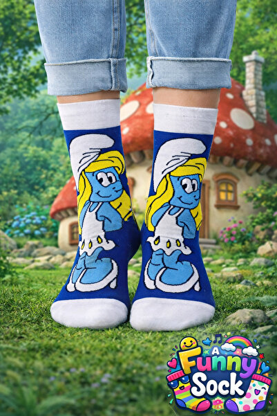 Funnysocksonline Şirinler Desenli Renkli Çorap – Eğlenceli ve Konforlu Tasarım