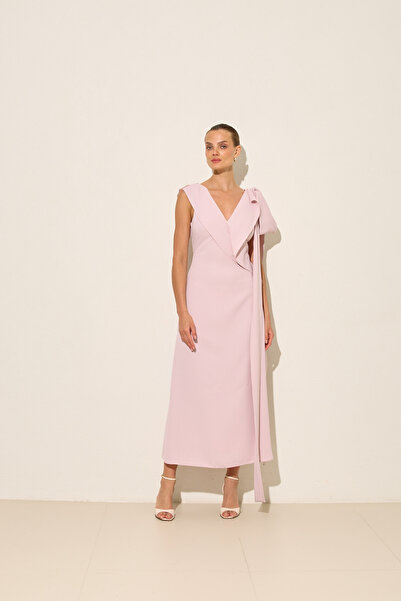 Setre Powder V-Neck Sleeveless Asymmetrical Detailed Midi Dress