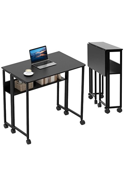 Garvee Folding Desk Small Rolling Desk with Storage Shelf,63CM Foldable Table...
