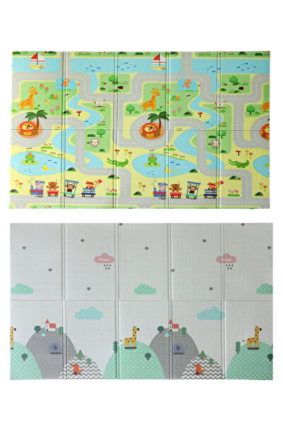 Coolmats Yeşil Parkur & Bulutlar Dağlar - Çift Taraflı Katlanabilir Oyun Matı