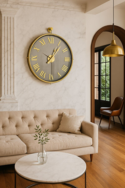 Saule DUVAR SAATİ mobilya TİNATTİ GOLD BRONZ AYNALI ROMA DUVAR SAATİ 60 cm