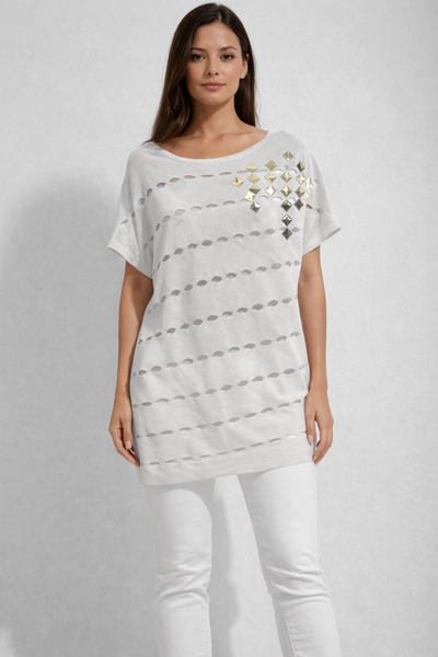 AYHAN Twomail Perforated Laser Cut Knitwear Blouse