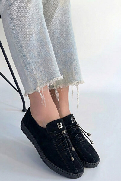 Weynes Women's Black Suede Lace-Up Stitched Orthopedic Sports Shoes Wsb4144