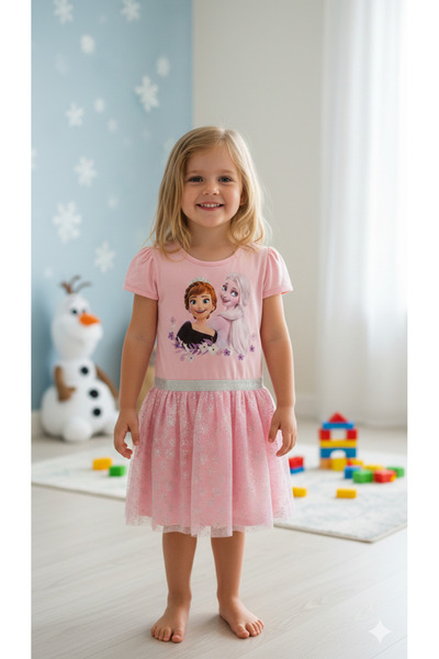 ALYAKİDS Girl's Frozen Elsa Anna Minnie My Melody Printed Tulle Dress