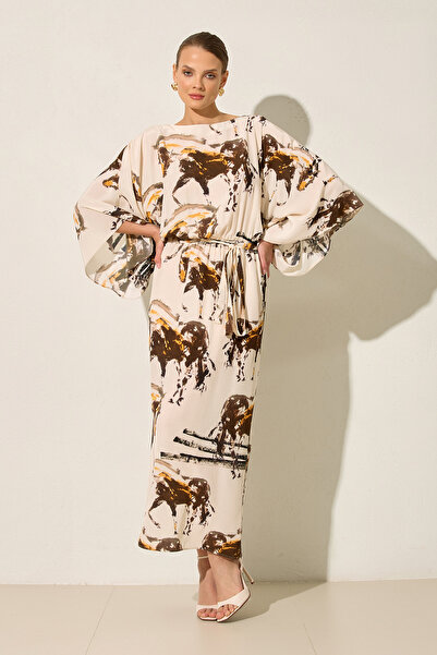 Setre Cream - Bitter Brown Relaxed Cut Waist Drawstring Detailed Patterned Mi...