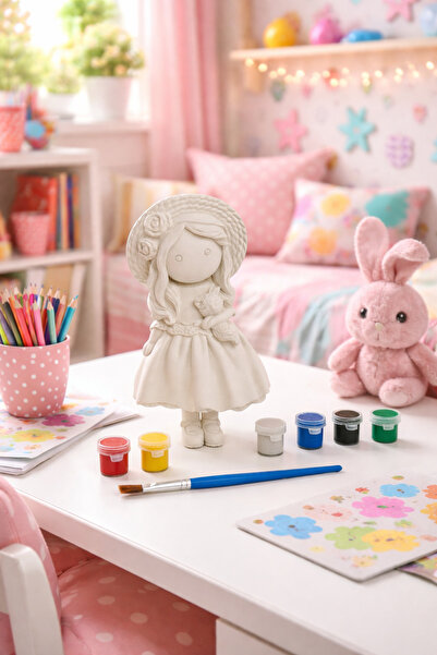 Atölye yüksel Kız Çocuk Taş Boyama Seti = 1 Adet 26 Cm Kız Çocuk Taş Obje + 6...
