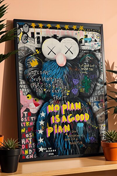 Saturn No Plan Is a Good Plan Framed Painting Kaws Bff Pink Panther Cafe and ...