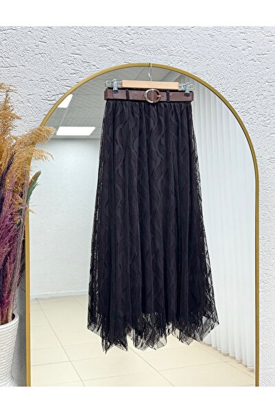 BENAHOLL Ilıca Belted Flocked Pattern Skirt-Aa4429 Brown