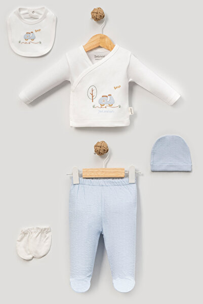 Bebitof Motorcycle Patterned 5 Piece Newborn Hospital Release Bodysuit Set