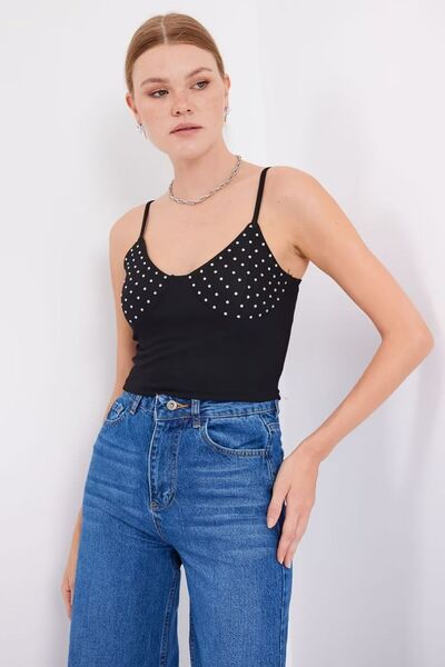 Bigdart İp Askılı Crop Top - Beyaz
