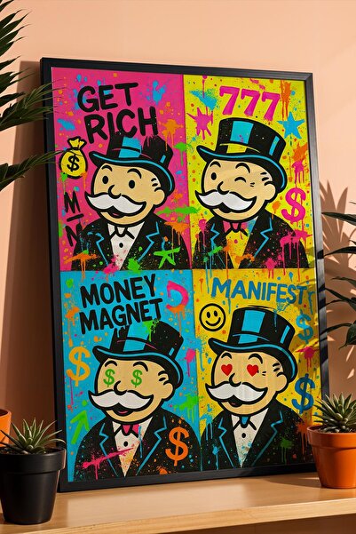 Saturn Mr. Monopoly Framed Painting Get Rich Young Entrepreneur Investor Offi...