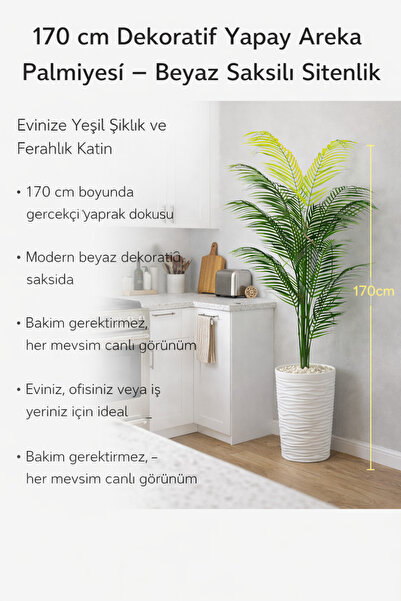 Yades 170 cm Yapay Areka Palmiyesi Beyaz Saksılı Büyük Boy Dekoratif Salon Of...