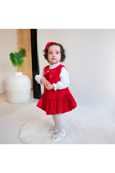 Coolimino NOEL KADİFE FİYONK KIZ BEBEK ELBİSE