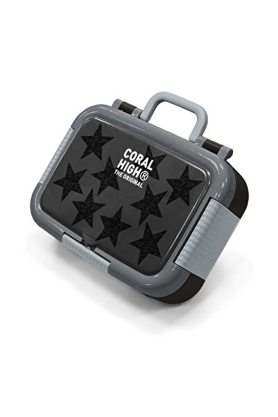 Coral High Παιδικό μπολ φαγητού από ανοξείδωτο ατσάλι με μαύρο και γκρι αστερ...