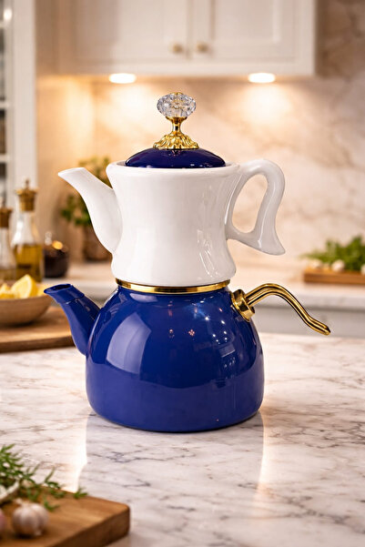 HOMEDEFNE PORSELEN DEMLİKLİ EMAYE ÇAYDANLIK