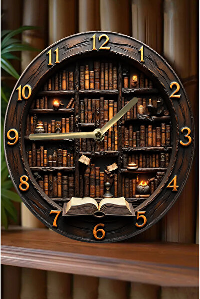 Saule Sessiz Yuvarlak Ahşap Duvar Saati, Kuvars Hareketli 3d Görünümlü 2d Saa...