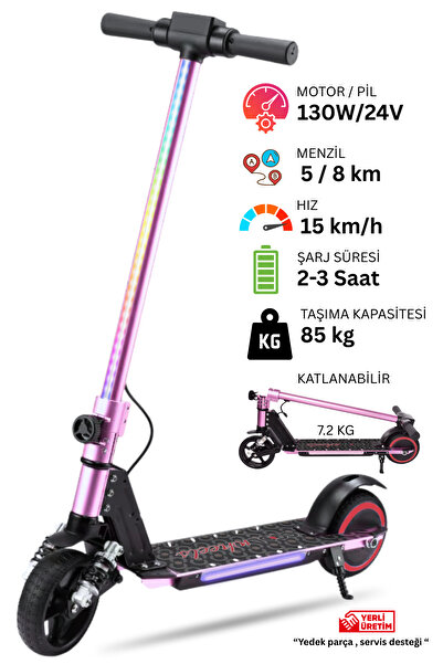 Sportaj Çocuk Elektrikli Scooter - Çift Frenli Katlanabilir - LED Işıklı - Ön...