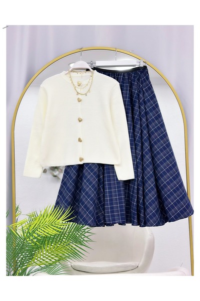 YEDİLALE Patterned Flared Skirt Knitted Cardigan Dual Set [Std Size 38\44]