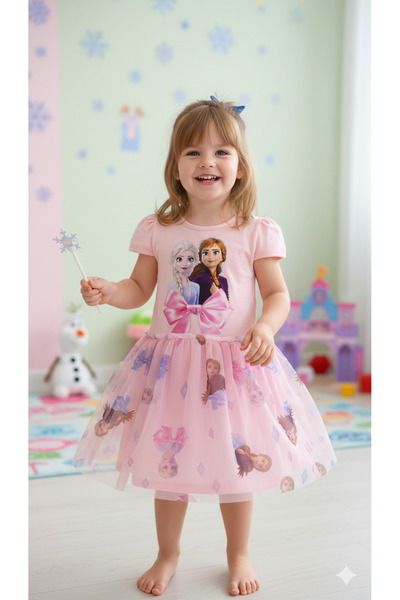 ALYAKİDS Girl's Frozen Elsa Anna Minnie My Melody Printed Tulle Dress