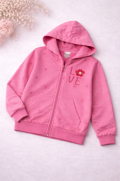 Luna Çiçek Desenli Önü Fermuarlı Kız Çocuk Sweatshirt