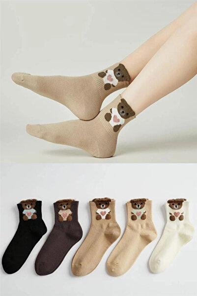 Sheenza 5 Çift Teddy Ayıcık Desenli Kadın Çorap