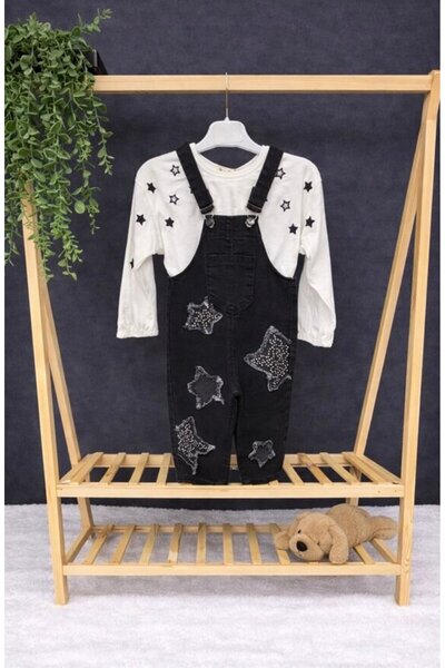 Pampal Taşlı Yıldızlı Kot Badili Tulum (2-3-4-5-6-7-8-9 yaş)