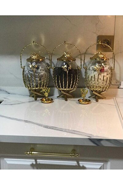 AZADE BAKIR GOLD PİRİNÇ SEPET ÇUBUK SİLİNDİR KAVANOZ 3’LÜ SET