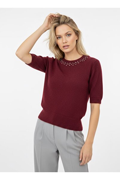 Arbucky Women's Crew Neck Short Sleeve Knit Sweater with Accessories