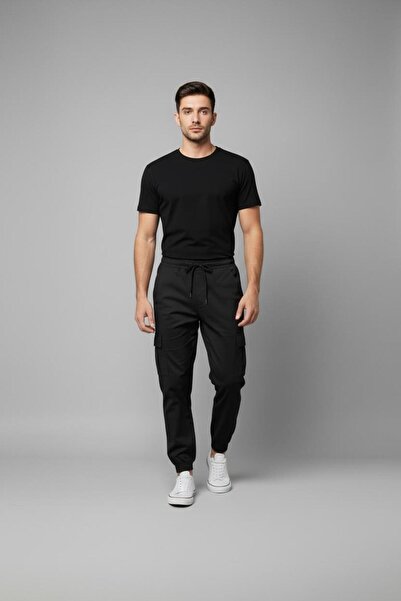 LİKRA Pantaloni cargo jogger pentru bărbați, cu talie elastică, cu șireturi, ...