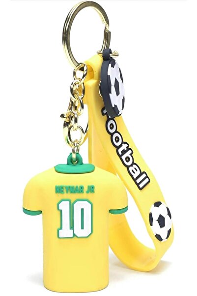 Generic Neymar Jr yellow jersey 3D Rubber Keychain with long Ribbon