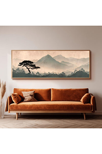 Dekorsiahome Ahşap Çerçeveli Panoramik Oturma Odası Salon Tablosu UZ0206