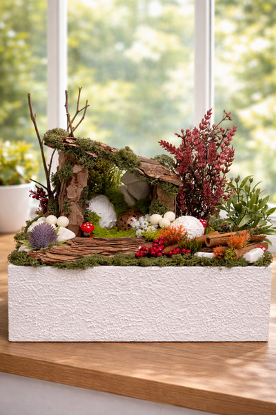 Derin Düşler El Yapımı Masaüstü Dekoratif Çiçek Bahçe Ahşap Saksılı Led Işıkl...