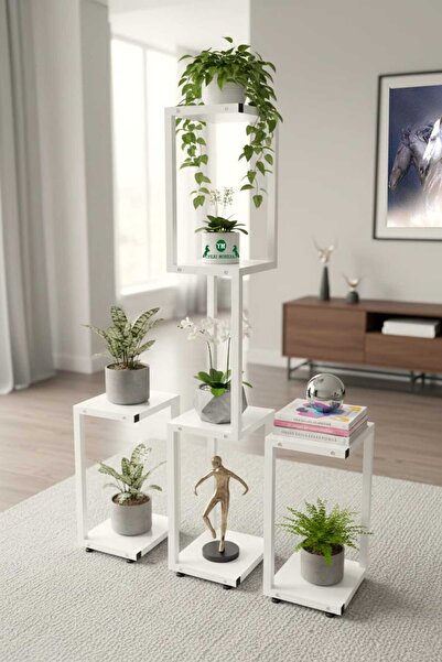 Yılkı Mobilya DOĞA ÜÇLÜ BEYAZ ÇİÇEKLİK