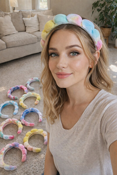 Vitastyle SMEŠTENA D Sa deznom SATINSKA TRAKA ZA KOSU U DUGE BOJE, SPA KRUNA