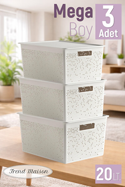 Trend Maison منظم متعدد الأغراض 20 لتر. صندوق تخزين بغطاء بلاستيكي 3 قطع