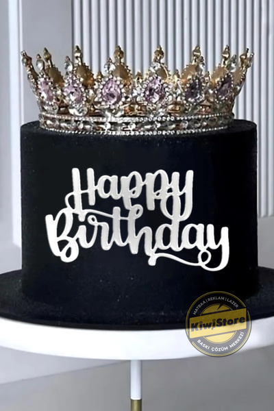 Home Happy Birthday Silver Color Plexi Cake Center Lettering