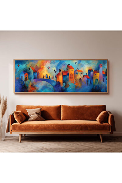 Dekorsiahome Ahşap Çerçeveli Panoramik Oturma Odası Salon Tablosu UZ0333