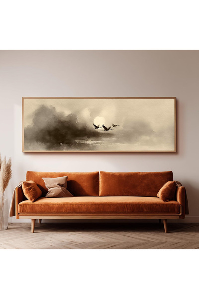 Dekorsiahome Ahşap Çerçeveli Panoramik Oturma Odası Salon Tablosu UZ0309