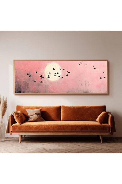 Dekorsiahome Ahşap Çerçeveli Panoramik Oturma Odası Salon Tablosu UZ0339