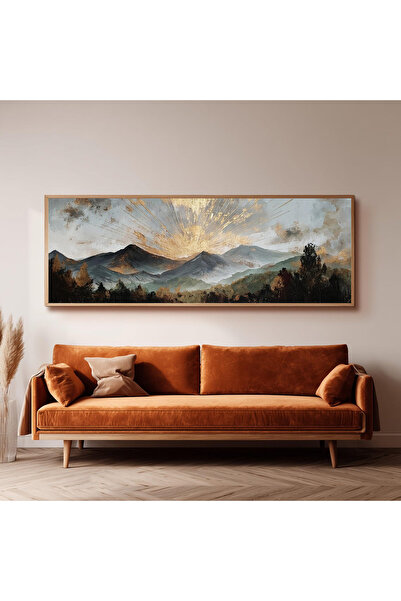 Dekorsiahome Ahşap Çerçeveli Panoramik Oturma Odası Salon Tablosu UZ0260
