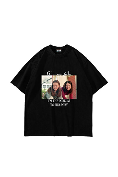 Sekizbiraltı Gilmore Girls Printed Oversize Unisex Black Tshirt