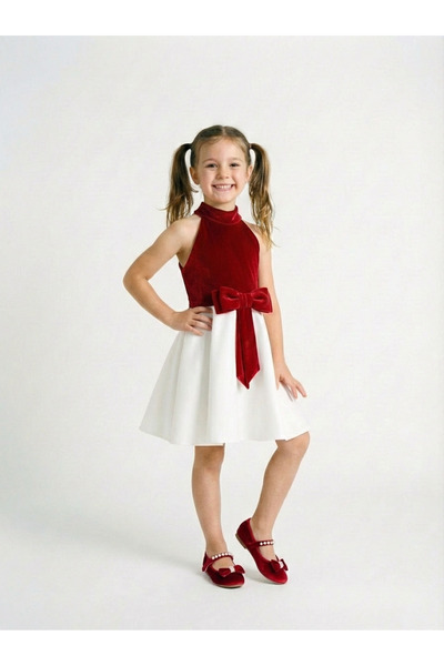 She Dress By Kubra Aksoy Kız Çocuk Boyundan Bağlamalı Kontrast Renkli Fiyonkl...