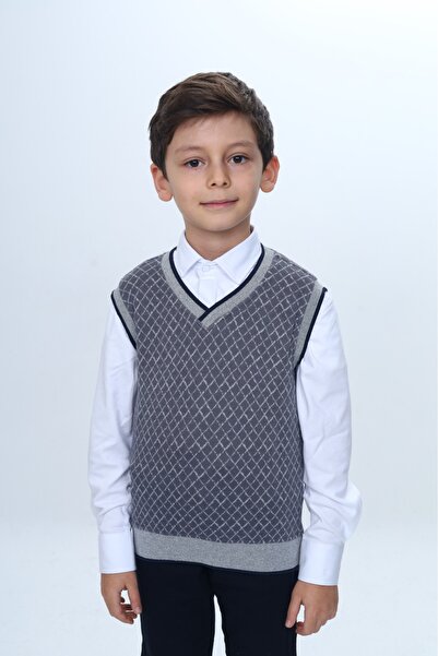 Toontoy Boy's Regular Fit V-Neck Square Patterned School Sweater - Garni & 2 ...