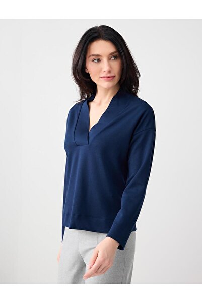 Jimmy Key Lacivert Rahat Kesim V Yaka Modal Örme Sweatshirt