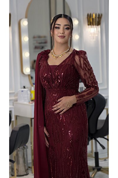 HELİNFASHION35 Bordo Abiye