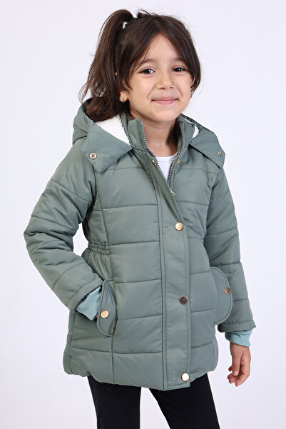 Toontoy Girl's Water Repellent K Hooded Coat with Zipper and Snap Closure Poc...