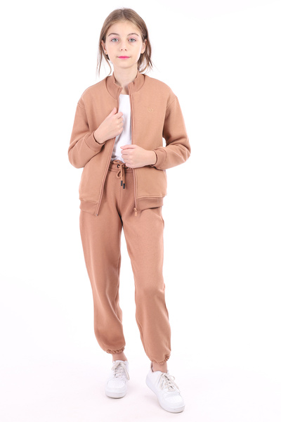 Toontoy Girl's Brown High-Neck Zippered Off-Shoulder Knitted Cardigan - 2 Yar...