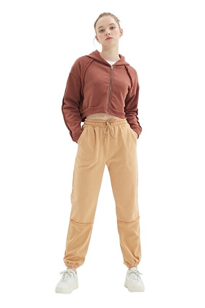 Trendyol Generic Women's sports pants with elastic cuffs, brown, M