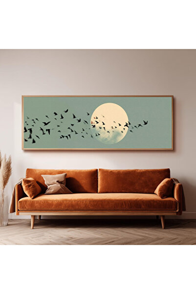 Dekorsiahome Ahşap Çerçeveli Panoramik Oturma Odası Salon Tablosu UZ0314
