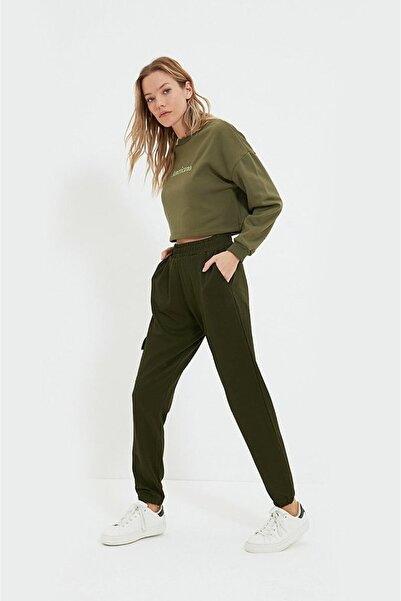Trendyol Generic Pantaloni sport dama, cu buzunar lateral, kaki, S